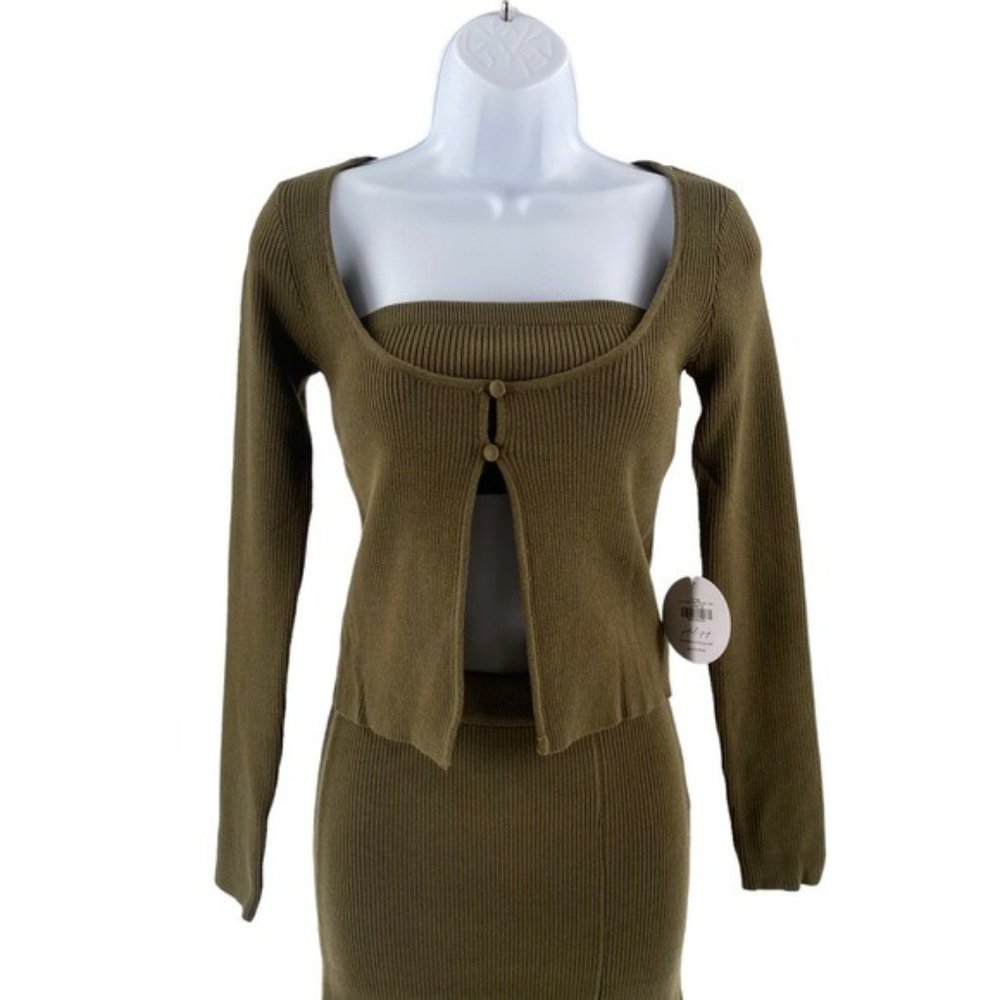 Petal & Pup NEW Luna Knitted Matching 3 Piece Set Midi Dress Olive Green Size S - Picture 7 of 14